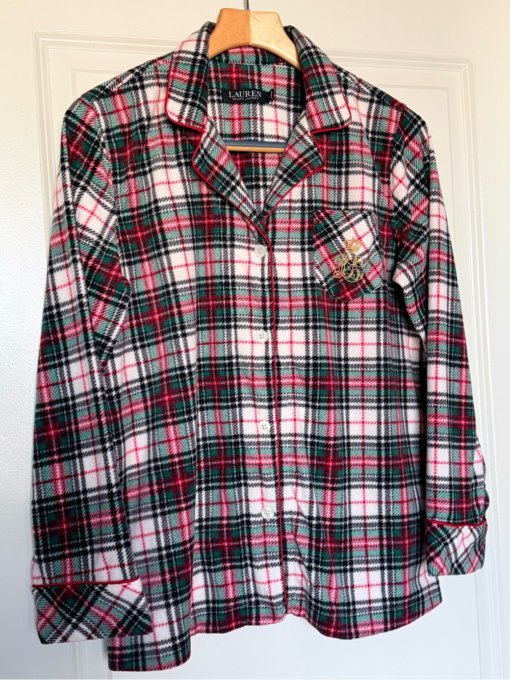 LAUREN Ralph Lauren Holiday Plaid Fleece PJ Top M